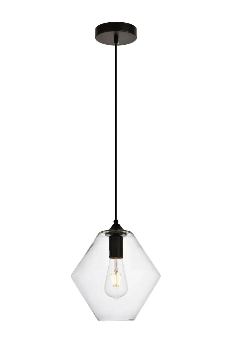 Placido One Light Pendant in Black and Clear