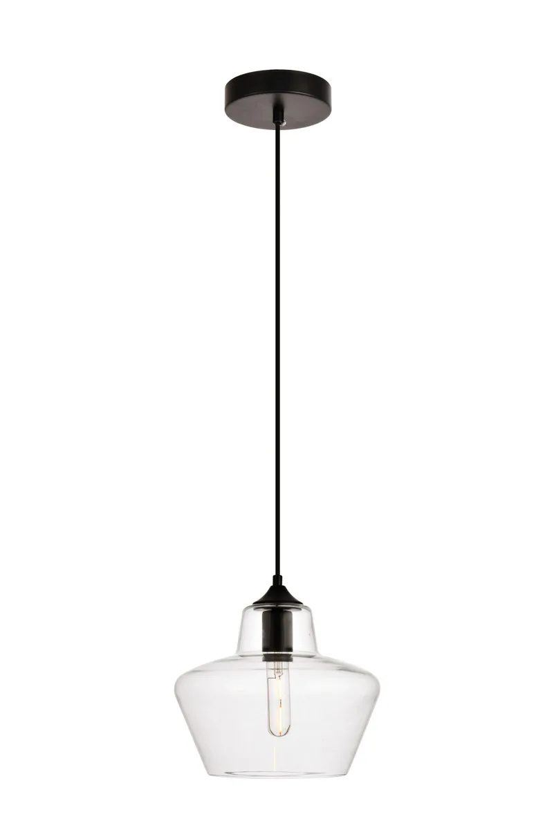 Placido One Light Pendant in Black and Clear
