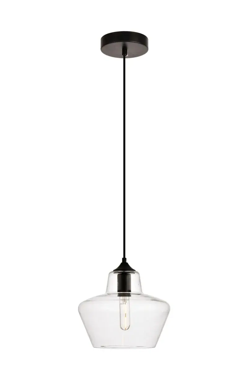 Placido One Light Pendant in Black and Clear