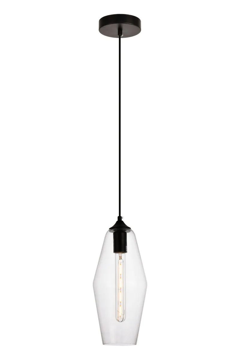 Placido One Light Pendant in Black and Clear