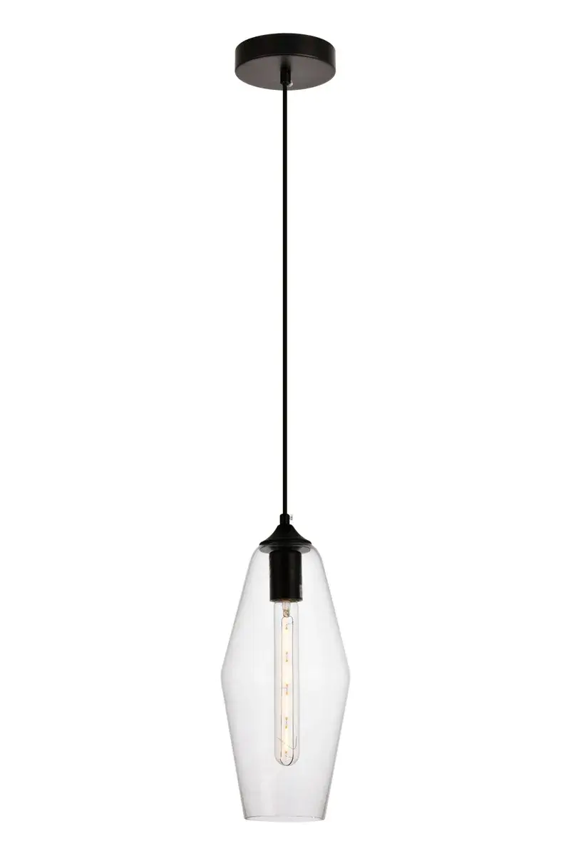 Placido One Light Pendant in Black and Clear
