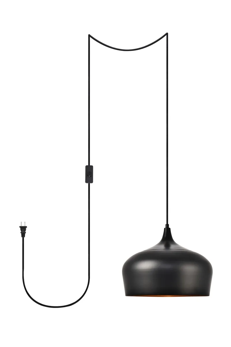 Nora One Light Plug in Pendant in Black