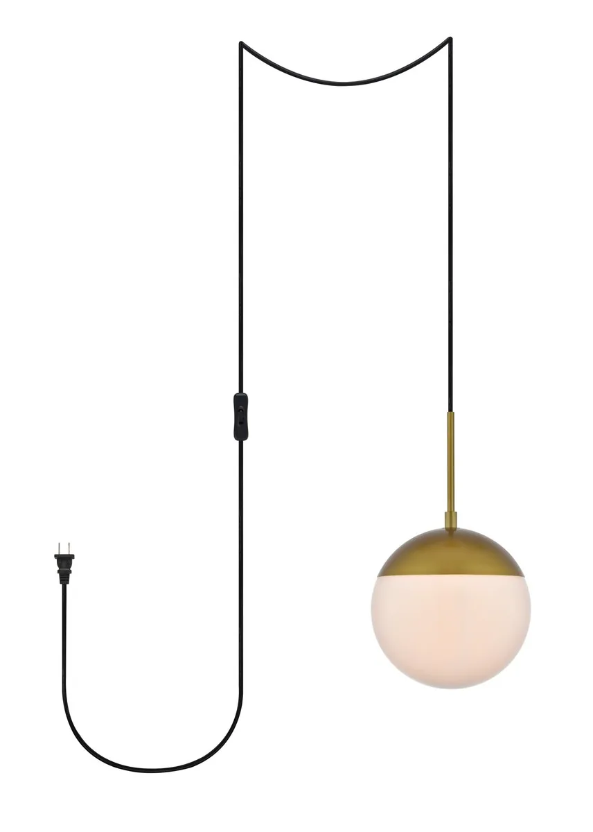 Eclipse One Light Plug in Pendant in Brass and Frosted White