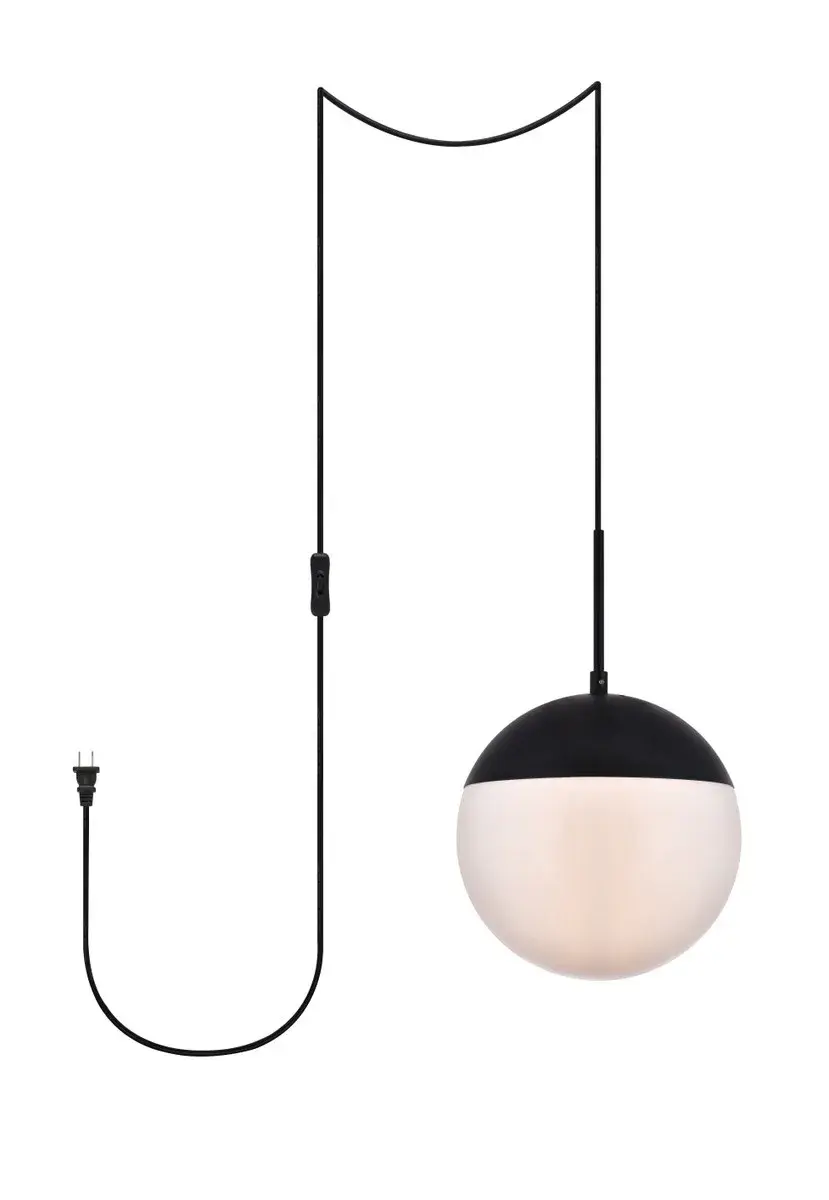 Eclipse One Light Plug-In Pendant in Black and Frosted White