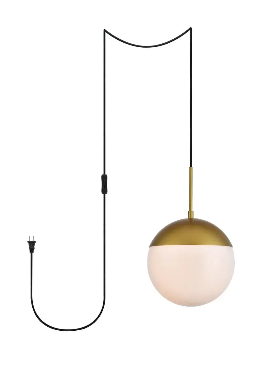 Eclipse One Light Plug-In Pendant in Brass and Frosted White