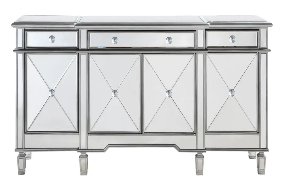 Contempo Mirrored Console Cabinet in Hand-Rubbed Antique Silver