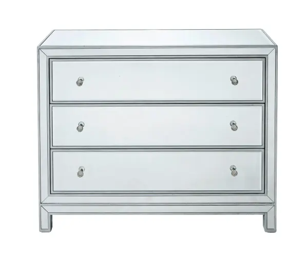 REFLEXION 3-Drawer Mirrored Chest in Antique Silver