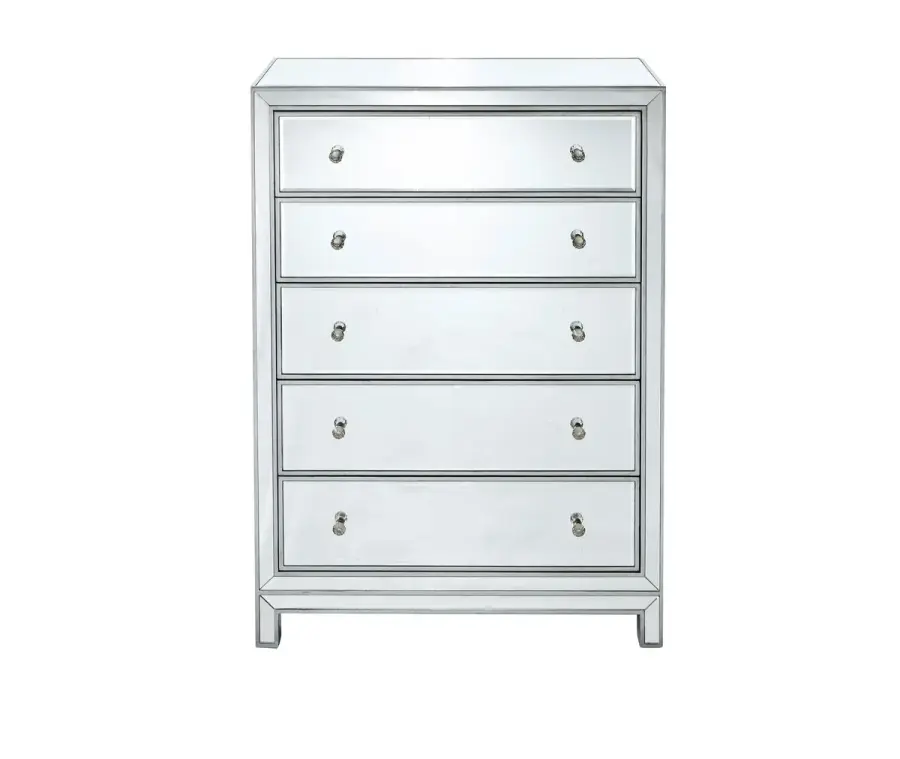 REFLEXION 5-Drawer Mirrored Chest in Antique Silver