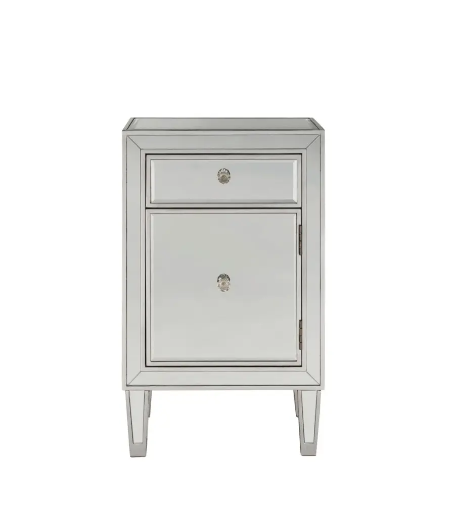 REFLEXION Mirrored End Table in Antique Silver
