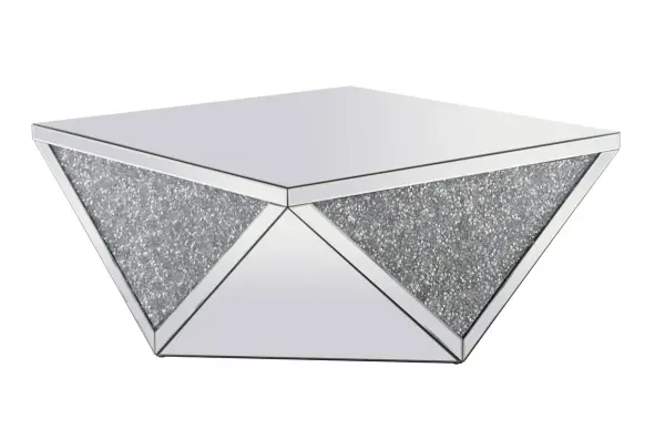 Make a striking statement with this polygon shaped end table. Panels of triangles are decorated with glittering gray crystals embellishing clear glass. These sparkling gray crystals both compliment and complement the polished clear beveled mirror panels that border and decorate the rest of the décor. Its shining and reflective beauty will add modern elegance and contemporary style to any space. Adorn it with your favorite objects—captivating art pieces, beautiful floral arrangements, or even personal treasures like family portraits—and put them center stage for all to see. Collection: Modern Rooms: living room Finish: clear mirror Crystal: Silver Width: 38.00" Height: 18.50" Length: 38.00" Weight: 117.00 lb Country of Origin: China Manufacturer Warranty: 1 year limited Spec Sheet