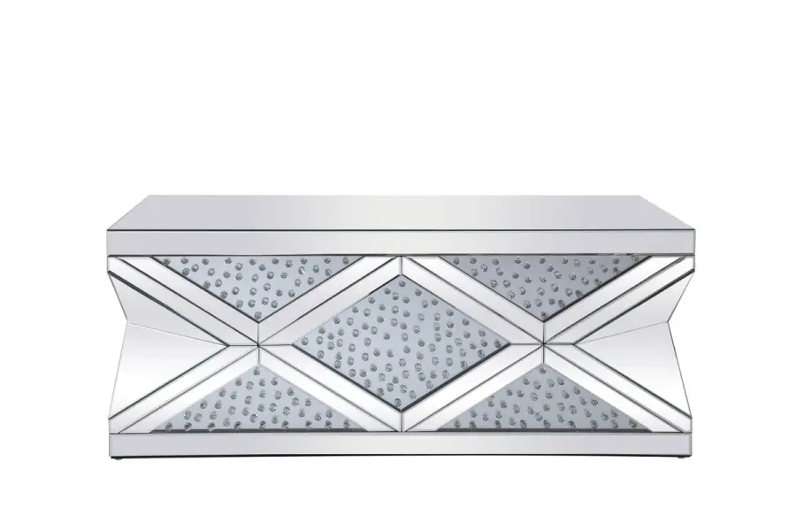 Modern Mirrored Coffee Table with Crystal Accents