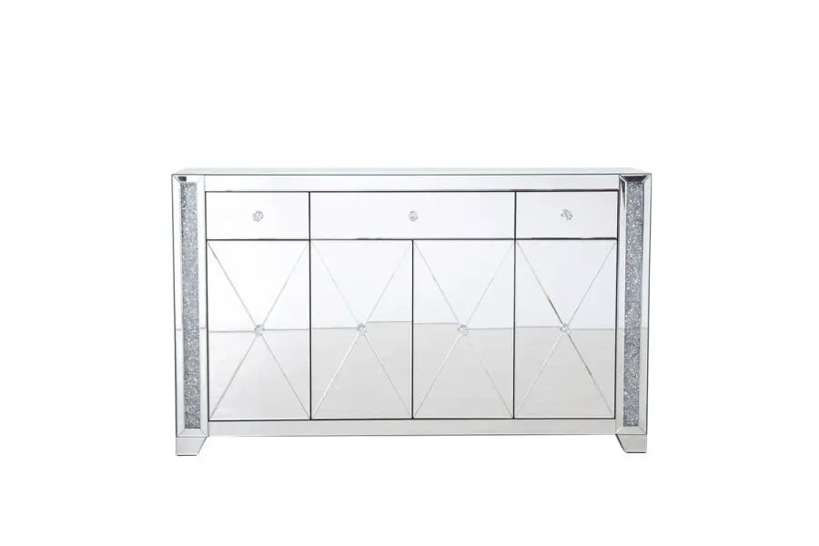 Modern Mirrored Credenza with Crystal Inlay