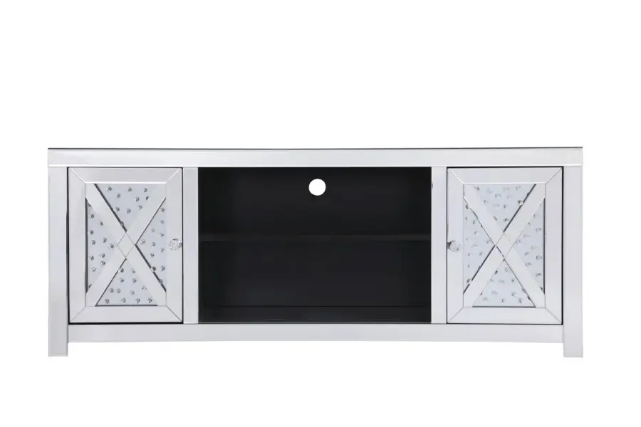 Modern Mirrored TV Stand with Crystal Accents