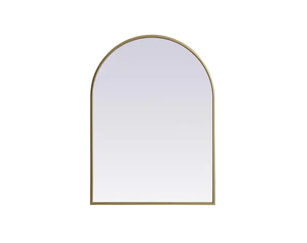 Instantly open up any space in your home with this minimalist wall-mounted mirror. Crafted of metal, this mirror strikes a round silhouette. Its slender, clean-lined frame sports a classic finish, while the glass mirror within features a flat, for a brilliant reflection, letting the light bounce off to expand your space. Designed in an arch shape, this metal-frame mirror showcases in the three available satin finishes in black, brass, or silver. Mount this work of art in any room of your choice for added visual impact. Collection: Ayra Finish: Brass Width: 22.00" Height: 30.00" Length: 30.00" Weight: 12.00 lb Material: iron and MDF Country of Origin: China Manufacturer Warranty: 1 year limited