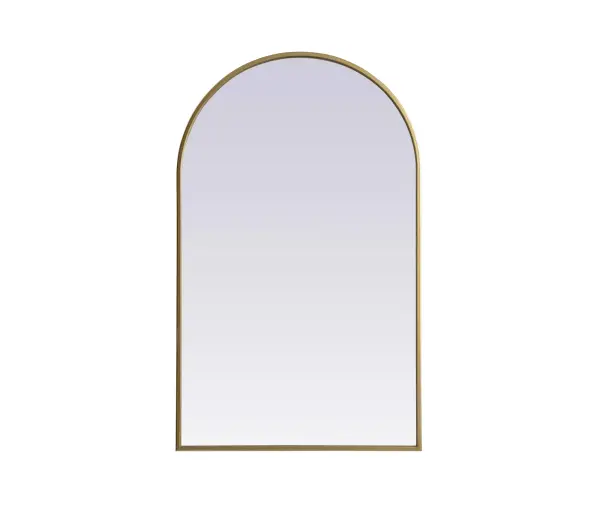 Instantly open up any space in your home with this minimalist wall-mounted mirror. Crafted of metal, this mirror strikes a round silhouette. Its slender, clean-lined frame sports a classic finish, while the glass mirror within features a flat, for a brilliant reflection, letting the light bounce off to expand your space. Designed in an arch shape, this metal-frame mirror showcases in the three available satin finishes in black, brass, or silver. Mount this work of art in any room of your choice for added visual impact. Collection: Ayra Finish: Brass Width: 22.00" Height: 36.00" Length: 36.00" Weight: 15.00 lb Material: iron and MDF Country of Origin: China Manufacturer Warranty: 1 year limited
