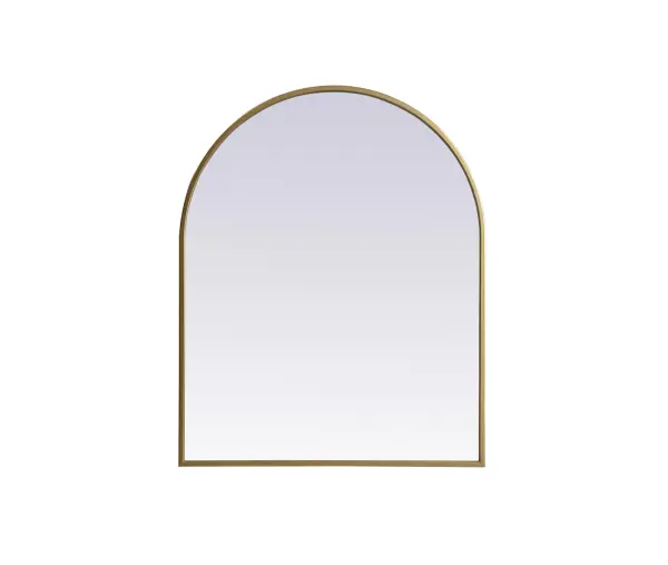 Instantly open up any space in your home with this minimalist wall-mounted mirror. Crafted of metal, this mirror strikes a round silhouette. Its slender, clean-lined frame sports a classic finish, while the glass mirror within features a flat, for a brilliant reflection, letting the light bounce off to expand your space. Designed in an arch shape, this metal-frame mirror showcases in the three available satin finishes in black, brass, or silver. Mount this work of art in any room of your choice for added visual impact. Collection: Ayra Finish: Brass Width: 24.00" Height: 30.00" Length: 30.00" Weight: 13.00 lb Material: iron and MDF Country of Origin: China Manufacturer Warranty: 1 year limited