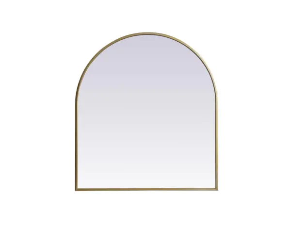 Instantly open up any space in your home with this minimalist wall-mounted mirror. Crafted of metal, this mirror strikes a round silhouette. Its slender, clean-lined frame sports a classic finish, while the glass mirror within features a flat, for a brilliant reflection, letting the light bounce off to expand your space. Designed in an arch shape, this metal-frame mirror showcases in the three available satin finishes in black, brass, or silver. Mount this work of art in any room of your choice for added visual impact. Collection: Ayra Finish: Brass Width: 27.00" Height: 30.00" Length: 30.00" Weight: 14.00 lb Material: iron and MDF Country of Origin: China Manufacturer Warranty: 1 year limited