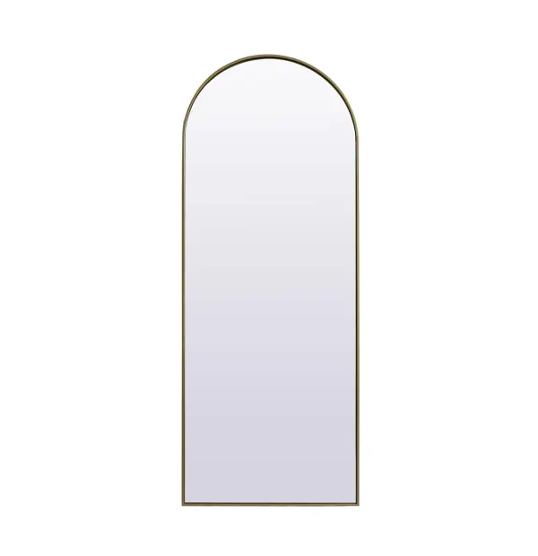 Instantly open up any space in your home with this minimalist floor mounted mirror. Crafted of metal, this mirror strikes a round silhouette. Its slender, clean-lined frame sports a classic finish, while the glass mirror within features a flat, for a brilliant reflection, letting the light bounce off to expand your space. Designed in an arch shape, this metal-frame mirror showcases in the three available satin finishes in black, brass, or silver. Mount this work of art in any room of your choice or lean against the wall for added visual impact. Collection: Ayra Finish: Brass Width: 28.00" Height: 74.00" Length: 74.00" Weight: 38.00 lb Material: iron and MDF Country of Origin: China Manufacturer Warranty: 1 year limited