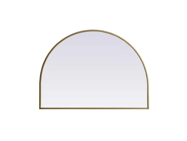 Instantly open up any space in your home with this minimalist wall-mounted mirror. Crafted of metal, this mirror strikes a round silhouette. Its slender, clean-lined frame sports a classic finish, while the glass mirror within features a flat, for a brilliant reflection, letting the light bounce off to expand your space. Designed in an arch shape, this metal-frame mirror showcases in the three available satin finishes in black, brass, or silver. Mount this work of art in any room of your choice for added visual impact. Collection: Ayra Finish: Brass Width: 33.00" Height: 24.00" Length: 24.00" Weight: 13.00 lb Material: iron and MDF Country of Origin: China Manufacturer Warranty: 1 year limited