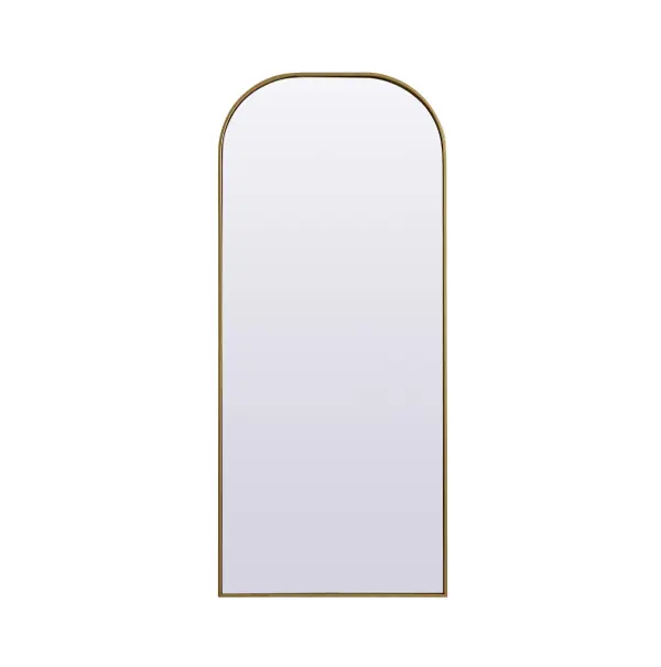 Elongated and modern, its curved profile looks great as a leaning mirror or a hanging mirror by a door. This ultra thin full-length mirror makes a practical addition to any room. Set in an iron frame, this sturdy mirror complements any room. Whether you want to create an illusion of extra space or use it as a functional accent, this mirror will make a big statement over your wall. Comes in three satin finishes in black, brass, or silver. Collection: Blaire Finish: Brass Width: 28.00" Height: 66.00" Length: 66.00" Weight: 34.00 lb Material: iron and MDF Country of Origin: China Manufacturer Warranty: 1 year limited
