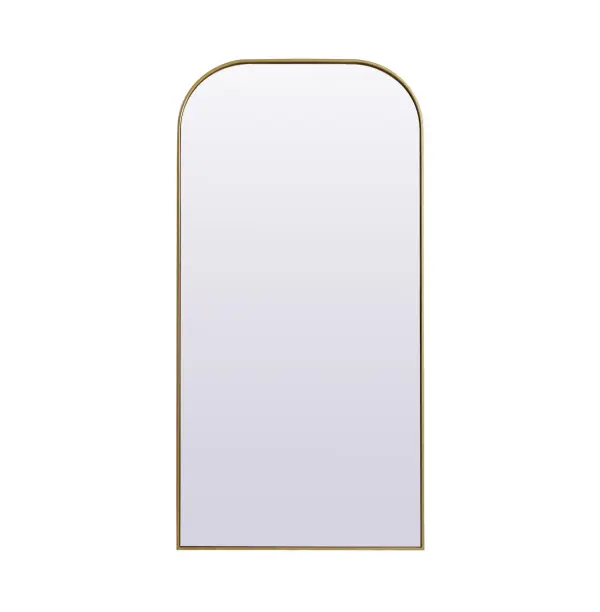 Elongated and modern, its curved profile looks great as a leaning mirror or a hanging mirror by a door. This ultra thin full-length mirror makes a practical addition to any room. Set in an iron frame, this sturdy mirror complements any room. Whether you want to create an illusion of extra space or use it as a functional accent, this mirror will make a big statement over your wall. Comes in three satin finishes in black, brass, or silver. Collection: Blaire Finish: Brass Width: 35.00" Height: 72.00" Length: 72.00" Weight: 45.00 lb Material: iron and MDF Country of Origin: China Manufacturer Warranty: 1 year limited