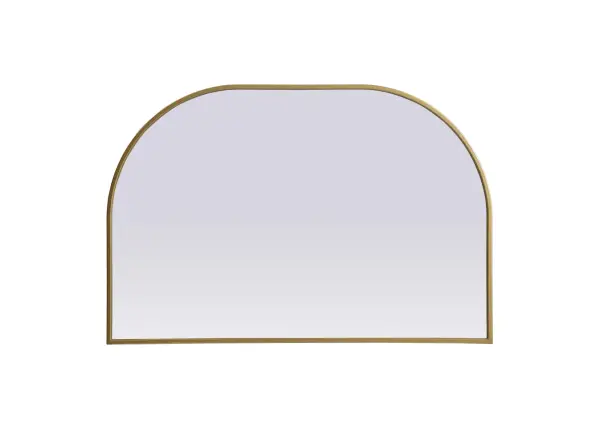 Over the mantel mirror serves an ideal décor on the mantel because it acts as an anchor piece that you can accentuate around with smaller accessories. The reflective qualities of the mirror can also make a space look bigger and brighter since it bounces light coming from your light sources. Designed with square bottom edges and rounded top, this mirror gives an unexpected twist to your typical mirror look. Select from three satin finishes in black, brass, or silver. Collection: Blaire Finish: Brass Width: 36.00" Height: 24.00" Length: 24.00" Weight: 16.00 lb Material: iron and MDF Country of Origin: China Manufacturer Warranty: 1 year limited