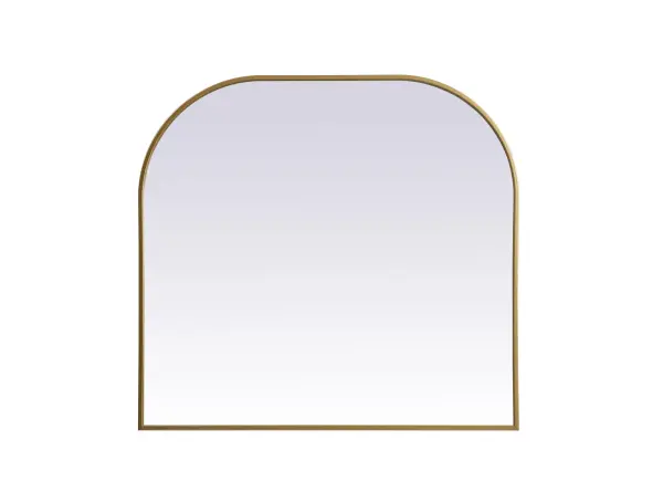 Over the mantel mirror serves an ideal décor on the mantel because it acts as an anchor piece that you can accentuate around with smaller accessories. The reflective qualities of the mirror can also make a space look bigger and brighter since it bounces light coming from your light sources. Designed with square bottom edges and rounded top, this mirror gives an unexpected twist to your typical mirror look. Select from three satin finishes in black, brass, or silver. Collection: Blaire Finish: Brass Width: 36.00" Height: 34.00" Length: 34.00" Weight: 22.00 lb Material: iron and MDF Country of Origin: China Manufacturer Warranty: 1 year limited