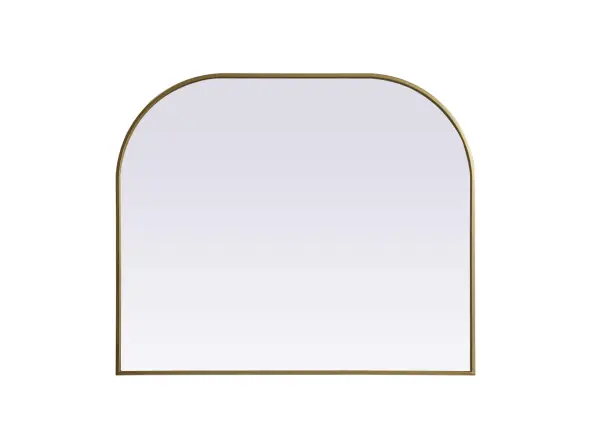 Over the mantel mirror serves an ideal décor on the mantel because it acts as an anchor piece that you can accentuate around with smaller accessories. The reflective qualities of the mirror can also make a space look bigger and brighter since it bounces light coming from your light sources. Designed with square bottom edges and rounded top, this mirror gives an unexpected twist to your typical mirror look. Select from three satin finishes in black, brass, or silver. Collection: Blaire Finish: Brass Width: 40.00" Height: 34.00" Length: 34.00" Weight: 22.00 lb Material: iron and MDF Country of Origin: China Manufacturer Warranty: 1 year limited