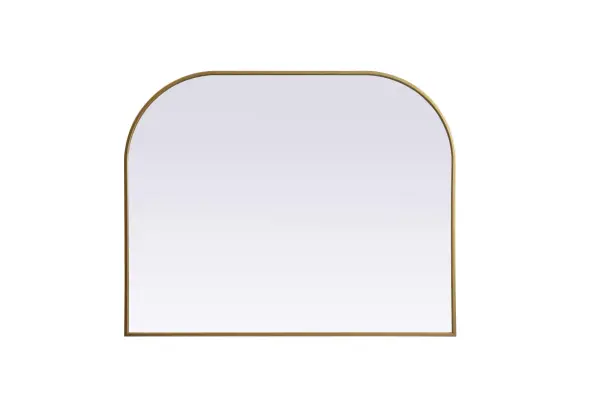 Over the mantel mirror serves an ideal décor on the mantel because it acts as an anchor piece that you can accentuate around with smaller accessories. The reflective qualities of the mirror can also make a space look bigger and brighter since it bounces light coming from your light sources. Designed with square bottom edges and rounded top, this mirror gives an unexpected twist to your typical mirror look. Select from three satin finishes in black, brass, or silver. Collection: Blaire Finish: Brass Width: 42.00" Height: 34.00" Length: 34.00" Weight: 26.00 lb Material: iron and MDF Country of Origin: China Manufacturer Warranty: 1 year limited