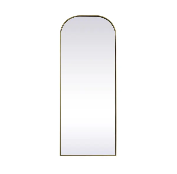 Add a rounded-top full length mirror to your home decor to elevate it to the next level. A full-length mirror is the perfect wall decor choice for any room or living space. This accessory is perfect for adoring full outfits in the full length of your body or providing a full view of yourself in any room, perfect for dressing areas and even bathrooms. Not only does this full-length iron frame large wall mirror provide practical uses, but it also acts as a beautiful addition to any home decor with its sleek, modern design. The mirror can be leaned to the wall, free-standing, or can be installed vertically or horizontally on the wall. Available in three satin finishes: black, brass, and silver. Collection: Blaire Finish: Brass Width: 28.00" Height: 74.00" Length: 74.00" Weight: 40.00 lb Material: iron and MDF Country of Origin: China Manufacturer Warranty: 1 year limited
