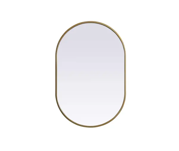 Instantly open up any space in your home with this minimalist wall-mounted mirror. Crafted of metal, this mirror strikes a pill-shaped silhouette. Its slender, clean-lined frame sports a classic finish, while the glass mirror within features a flat, for a brilliant reflection, letting the light bounce off to expand your space. Designed in a pill shape, this metal-frame mirror showcases in the three available satin finishes in black, brass, or silver. Mount this work of art in any room of your choice for added visual impact. Collection: Asha Finish: Brass Width: 20.00" Height: 30.00" Length: 30.00" Weight: 11.00 lb Material: iron and MDF Country of Origin: China Manufacturer Warranty: 1 year limited