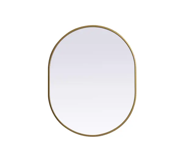 Instantly open up any space in your home with this minimalist wall-mounted mirror. Crafted of metal, this mirror strikes a pill-shaped silhouette. Its slender, clean-lined frame sports a classic finish, while the glass mirror within features a flat, for a brilliant reflection, letting the light bounce off to expand your space. Designed in a pill shape, this metal-frame mirror showcases in the three available satin finishes in black, brass, or silver. Mount this work of art in any room of your choice for added visual impact. Collection: Asha Finish: Brass Width: 24.00" Height: 30.00" Length: 30.00" Weight: 12.00 lb Material: iron and MDF Country of Origin: China Manufacturer Warranty: 1 year limited