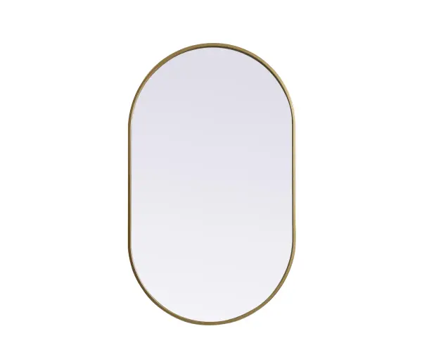 Instantly open up any space in your home with this minimalist wall-mounted mirror. Crafted of metal, this mirror strikes a pill-shaped silhouette. Its slender, clean-lined frame sports a classic finish, while the glass mirror within features a flat, for a brilliant reflection, letting the light bounce off to expand your space. Designed in a pill shape, this metal-frame mirror showcases in the three available satin finishes in black, brass, or silver. Mount this work of art in any room of your choice for added visual impact. Collection: Asha Finish: Brass Width: 24.00" Height: 40.00" Length: 40.00" Weight: 16.00 lb Material: iron and MDF Country of Origin: China Manufacturer Warranty: 1 year limited