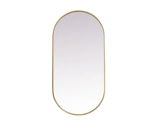 Instantly open up any space in your home with this minimalist wall-mounted mirror. Crafted of metal, this mirror strikes a pill-shaped silhouette. Its slender, clean-lined frame sports a classic finish, while the glass mirror within features a flat, for a brilliant reflection, letting the light bounce off to expand your space. Designed in a pill shape, this metal-frame mirror showcases in the three available satin finishes in black, brass, or silver. Mount this work of art in any room of your choice for added visual impact. Collection: Asha Rooms: living room, entryway, bathroom, office Finish: Brass Width: 1.00" Height: 48.00" Length: 24.00" Weight: 21.00 lb Material: iron and MDF Country of Origin: China Manufacturer Warranty: 1 year limited