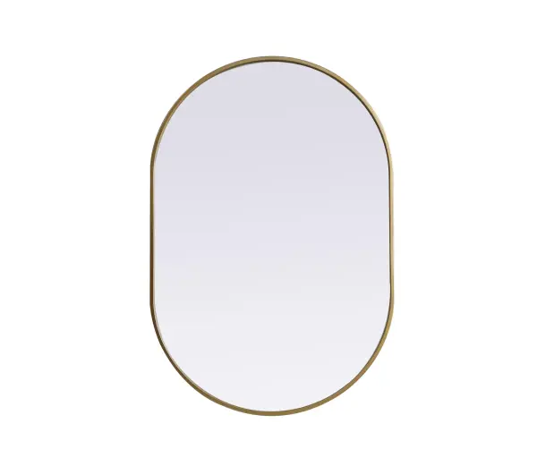 Instantly open up any space in your home with this minimalist wall-mounted mirror. Crafted of metal, this mirror strikes a pill-shaped silhouette. Its slender, clean-lined frame sports a classic finish, while the glass mirror within features a flat, for a brilliant reflection, letting the light bounce off to expand your space. Designed in a pill shape, this metal-frame mirror showcases in the three available satin finishes in black, brass, or silver. Mount this work of art in any room of your choice for added visual impact. Collection: Asha Finish: Brass Width: 27.00" Height: 40.00" Length: 40.00" Weight: 18.00 lb Material: iron and MDF Country of Origin: China Manufacturer Warranty: 1 year limited