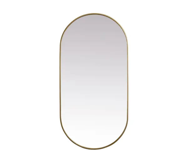 Instantly open up any space in your home with this minimalist wall-mounted mirror. Crafted of metal, this mirror strikes a pill-shaped silhouette. Its slender, clean-lined frame sports a classic finish, while the glass mirror within features a flat, for a brilliant reflection, letting the light bounce off to expand your space. Designed in a pill shape, this metal-frame mirror showcases in the three available satin finishes in black, brass, or silver. Mount this work of art in any room of your choice for added visual impact. Collection: Asha Rooms: living room, entryway, bathroom, office Finish: Brass Width: 1.00" Height: 60.00" Length: 30.00" Weight: 31.00 lb Material: iron and MDF Country of Origin: China Manufacturer Warranty: 1 year limited