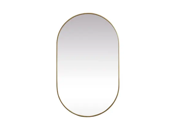 Instantly open up any space in your home with this minimalist wall-mounted mirror. Crafted of metal, this mirror strikes a pill-shaped silhouette. Its slender, clean-lined frame sports a classic finish, while the glass mirror within features a flat, for a brilliant reflection, letting the light bounce off to expand your space. Designed in a pill shape, this metal-frame mirror showcases in the three available satin finishes in black, brass, or silver. Mount this work of art in any room of your choice for added visual impact. Collection: Asha Rooms: living room, entryway, bathroom, office Finish: Brass Width: 1.00" Height: 60.00" Length: 36.00" Weight: 36.00 lb Material: iron and MDF Country of Origin: China Manufacturer Warranty: 1 year limited