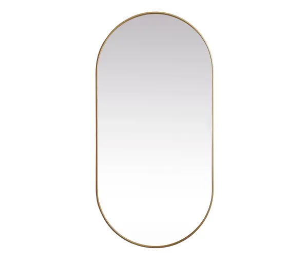 Instantly open up any space in your home with this minimalist wall-mounted mirror. Crafted of metal, this mirror strikes a pill-shaped silhouette. Its slender, clean-lined frame sports a classic finish, while the glass mirror within features a flat, for a brilliant reflection, letting the light bounce off to expand your space. Designed in a pill shape, this metal-frame mirror showcases in the three available satin finishes in black, brass, or silver. Mount this work of art in any room of your choice for added visual impact. Collection: Asha Rooms: living room, entryway, bathroom, office Finish: Brass Width: 1.00" Height: 72.00" Length: 36.00" Weight: 43.00 lb Material: iron and MDF Country of Origin: China Manufacturer Warranty: 1 year limited