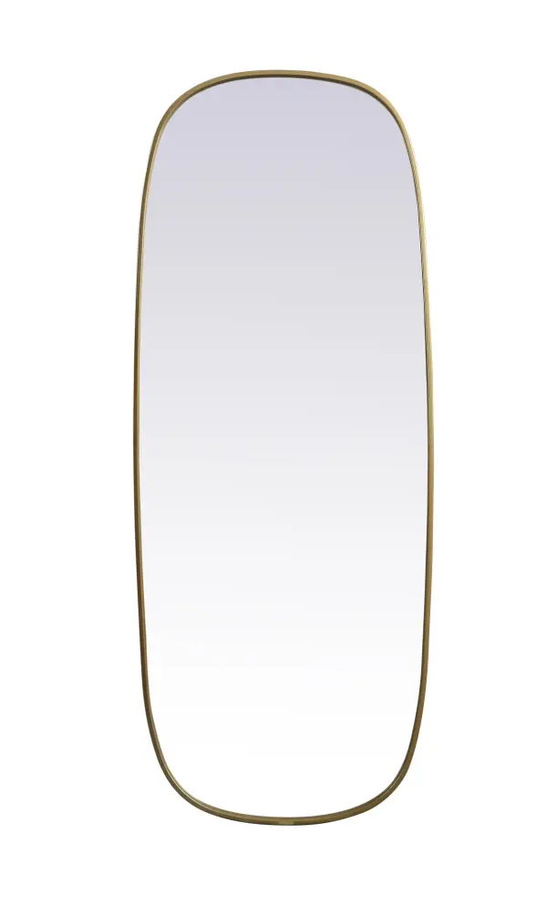 Crafted of metal, this mirror strikes a rounded corner silhouette. Instantly open up any space in your home with this minimalist wall-mounted mirror. Its slender, clean-lined frame sports a classic finish, while the glass mirror within features a flat, for a brilliant reflection, letting the light bounce off to expand your space. Designed in an oblong shape, this metal-frame mirror showcases in the three available satin finishes in black, brass, or silver. Mount this work of art in any room of your choice for added visual impact. Collection: Brynn Rooms: living room, entryway, bathroom, office Finish: Brass Width: 1.00" Height: 60.00" Length: 24.00" Weight: 26.00 lb Material: iron and MDF Country of Origin: China Manufacturer Warranty: 1 year limited