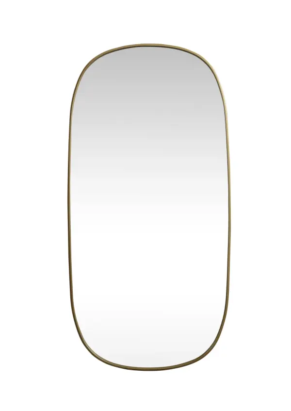 Crafted of metal, this mirror strikes a rounded corner silhouette. Instantly open up any space in your home with this minimalist wall-mounted mirror. Its slender, clean-lined frame sports a classic finish, while the glass mirror within features a flat, for a brilliant reflection, letting the light bounce off to expand your space. Designed in an oblong shape, this metal-frame mirror showcases in the three available satin finishes in black, brass, or silver. Mount this work of art in any room of your choice for added visual impact. Collection: Brynn Rooms: living room, entryway, bathroom, office Finish: Brass Width: 1.00" Height: 60.00" Length: 30.00" Weight: 31.00 lb Material: iron and MDF Country of Origin: China Manufacturer Warranty: 1 year limited