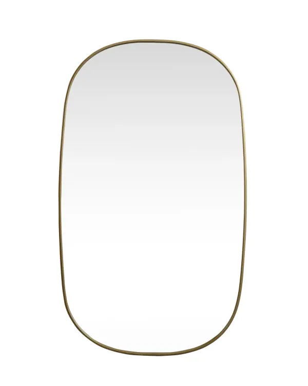 Crafted of metal, this mirror strikes a rounded corner silhouette. Instantly open up any space in your home with this minimalist wall-mounted mirror. Its slender, clean-lined frame sports a classic finish, while the glass mirror within features a flat, for a brilliant reflection, letting the light bounce off to expand your space. Designed in an oblong shape, this metal-frame mirror showcases in the three available satin finishes in black, brass, or silver. Mount this work of art in any room of your choice for added visual impact. Collection: Brynn Rooms: living room, entryway, bathroom, office Finish: Brass Width: 1.00" Height: 60.00" Length: 36.00" Weight: 37.00 lb Material: iron and MDF Country of Origin: China Manufacturer Warranty: 1 year limited