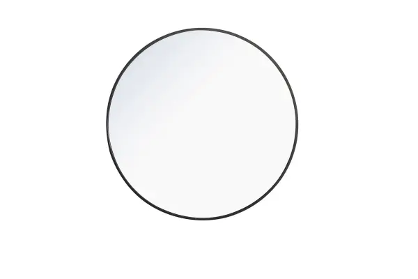 Enhance the appeal of your home or office with this contemporary black mirror featuring a thin rounded metal edges in a deep profile, reflecting a minimalist's design and trendy styling. To ensure your home safety, we use a metal hanger bar that are securely welded to the back of the metal frame. We recommend using suitable heavy duty picture/mirror hooks, selecting the best type of fixing for the particular wall you wish to hang the mirror on, using the appropriate rawl plug if required. Measurement: D32. Collection: Eternity Rooms: living Room, Office, Bedroom, entry way, bathroom Finish: Black Width: 1.00" Height: 32.00" Length: 32.00" Weight: 18.00 lb Extension from Wall: 0.16" Material: iron,glass, wood Country of Origin: China Manufacturer Warranty: 1 year limited Spec Sheet
