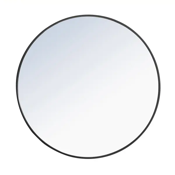 Enhance the appeal of your home or office with this black contemporary mirror featuring a thin rounded metal edges in a deep profile, reflecting a minimalist's design and trendy styling. To ensure your home safety, we use a metal hanger bar that are securely welded to the back of the metal frame. We recommend using suitable heavy duty picture/mirror hooks, selecting the best type of fixing for the particular wall you wish to hang the mirror on, using the appropriate rawl plug if required. Measurement: D36. Collection: Eternity Rooms: living Room, Office, Bedroom, entry way, bathroom Finish: Black Width: 1.00" Height: 36.00" Length: 36.00" Weight: 23.00 lb Extension from Wall: 0.16" Material: iron,glass, wood Country of Origin: China Manufacturer Warranty: 1 year limited Spec Sheet
