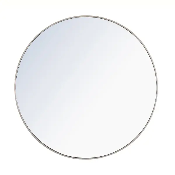 Enhance the appeal of your home or office with this contemporary mirror in silver finish, slightly antiqued, featuring a thin rounded metal edges in a deep profile, reflecting a minimalist's design and trendy styling. To ensure your home safety, we use a metal hanger bar that are securely welded to the back of the metal frame. We recommend using suitable heavy duty picture/mirror hooks, selecting the best type of fixing for the particular wall you wish to hang the mirror on, using the appropriate rawl plug if required. Collection: Eternity Rooms: living Room, Office, Bedroom, entry way, bathroom Finish: Silver Width: 1.00" Height: 42.00" Length: 42.00" Weight: 31.00 lb Extension from Wall: 0.16" Material: iron,glass, wood Country of Origin: China Manufacturer Warranty: 1 year limited Spec Sheet