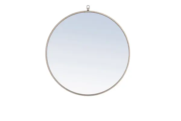 Enhance the appeal of your home or office with this contemporary mirror in silver finish, slightly antiqued, featuring a thin rounded metal edges in a deep profile, reflecting a minimalist's design and trendy styling. To ensure your home safety, we use a metal hanger ring that are securely welded to the back of the metal frame , which sit on top of the frame for easy hanging. We recommend using suitable heavy duty picture/mirror hooks, selecting the best type of fixing for the particular wall you wish to hang the mirror on, using the appropriate rawl plug if required. Measurement: D28. Collection: Rowan Rooms: living Room, Office, Bedroom, entry way, bathroom Finish: Silver Width: 1.00" Height: 28.00" Length: 28.00" Weight: 15.00 lb Extension from Wall: 0.16" Material: iron,glass, wood Country of Origin: China Manufacturer Warranty: 1 year limited Spec Sheet