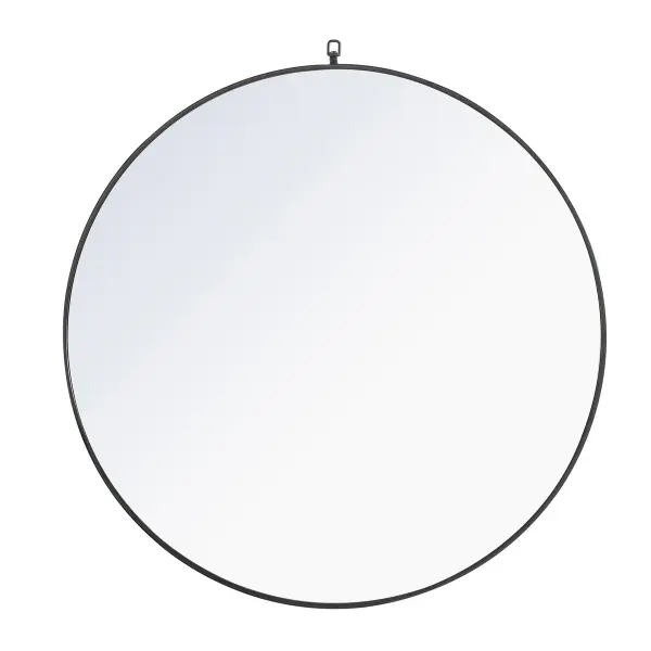 Enhance the appeal of your home or office with this black contemporary mirror featuring a thin rounded metal edges in a deep profile, reflecting a minimalist's design and trendy styling. To ensure your home safety, we use a metal hanger ring that are securely welded to the back of the metal frame , which sit on top of the frame for easy hanging. We recommend using suitable heavy duty picture/mirror hooks, selecting the best type of fixing for the particular wall you wish to hang the mirror on, using the appropriate rawl plug if required. Collection: Rowan Rooms: living Room, Office, Bedroom, entry way, bathroom Finish: Black Width: 1.00" Height: 42.00" Length: 42.00" Weight: 31.00 lb Extension from Wall: 0.16" Material: iron,glass, wood Country of Origin: China Manufacturer Warranty: 1 year limited Spec Sheet