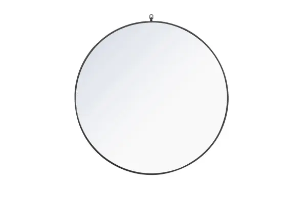 Enhance the appeal of your home or office with this black contemporary mirror featuring a thin rounded metal edges in a deep profile, reflecting a minimalist's design and trendy styling. To ensure your home safety, we use a metal hanger ring that are securely welded to the back of the metal frame , which sit on top of the frame for easy hanging. We recommend using suitable heavy duty picture/mirror hooks, selecting the best type of fixing for the particular wall you wish to hang the mirror on, using the appropriate rawl plug if required. Measurement: D48. Collection: Rowan Rooms: living Room, Office, Bedroom, entry way, bathroom Finish: Black Width: 1.00" Height: 48.00" Length: 48.00" Weight: 39.00 lb Extension from Wall: 0.16" Material: iron,glass, wood Country of Origin: China Manufacturer Warranty: 1 year limited Spec Sheet