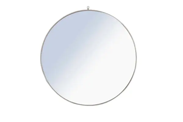 Enhance the appeal of your home or office with this contemporary mirror in silver finish, slightly antiqued, featuring a thin rounded metal edges in a deep profile, reflecting a minimalist's design and trendy styling. To ensure your home safety, we use a metal hanger ring that are securely welded to the back of the metal frame , which sit on top of the frame for easy hanging. We recommend using suitable heavy duty picture/mirror hooks, selecting the best type of fixing for the particular wall you wish to hang the mirror on, using the appropriate rawl plug if required. Measurement: D48. Collection: Rowan Rooms: living Room, Office, Bedroom, entry way, bathroom Finish: Silver Width: 1.00" Height: 48.00" Length: 48.00" Weight: 39.00 lb Extension from Wall: 0.16" Material: iron,glass, wood Country of Origin: China Manufacturer Warranty: 1 year limited Spec Sheet
