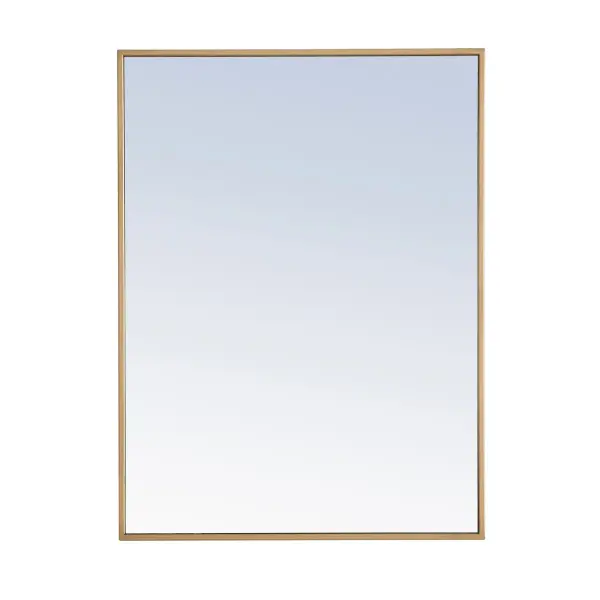 The classic clean and straight lines of this rectangular mirror in brass finish provide you with a timeless and elegant look to accent any room or hallway in your home or office, featuring an ultra-thin metal frame in deep profile, refecting a minimalist's design and industrial styling. To ensure your home safety, we uses metal hanger bar that are securely welded to the back of the metal frame. We recommend using suitable heavy duty picture/mirror hooks, selecting the best type of fixing for the particular wall you wish to hang the mirror on, using the appropriate rawl plug if required. Measurement: 24x32, hang vertical or horizontal. Collection: Monet Rooms: living Room, Office, Bedroom, entry way, bathroom Finish: Brass Width: 1.00" Height: 32.00" Length: 24.00" Weight: 17.00 lb Extension from Wall: 0.16" Material: iron,glass, wood Country of Origin: China Manufacturer Warranty: 1 year limited Spec Sheet