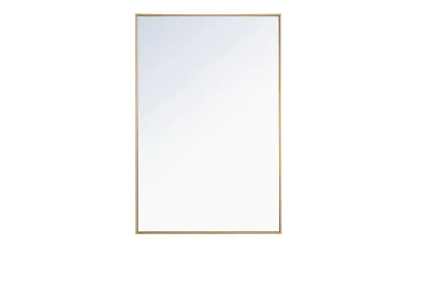 The classic clean and straight lines of this rectangular mirror in brass finish provide you with a timeless and elegant look to accent any room or hallway in your home or office, featuring an ultra-thin metal frame in deep profile, refecting a minimalist's design and industrial styling. To ensure your home safety, we uses metal hanger bar that are securely welded to the back of the metal frame. We recommend using suitable heavy duty picture/mirror hooks, selecting the best type of fixing for the particular wall you wish to hang the mirror on, using the appropriate rawl plug if required. Measurement: 28x42, hang vertical or horizontal. Collection: Monet Rooms: living Room, Office, Bedroom, entry way, bathroom Finish: Brass Width: 1.00" Height: 42.00" Length: 28.00" Weight: 25.00 lb Extension from Wall: 0.16" Material: iron,glass, wood Country of Origin: China Manufacturer Warranty: 1 year limited Spec Sheet